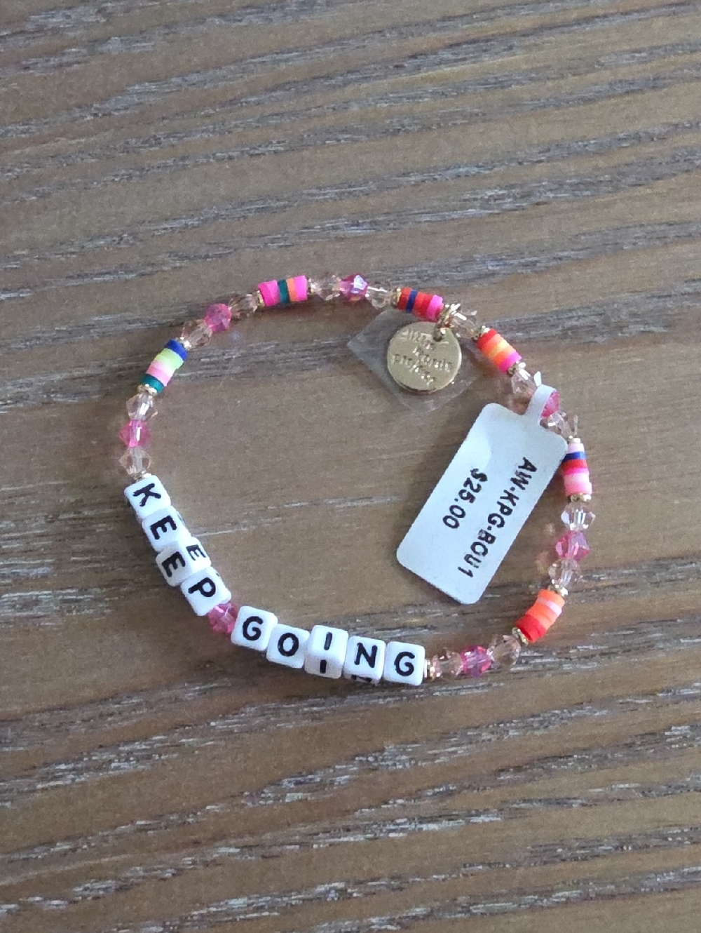 'Keep Going' Inspirational Beaded Bracelet - Pink Multicolor